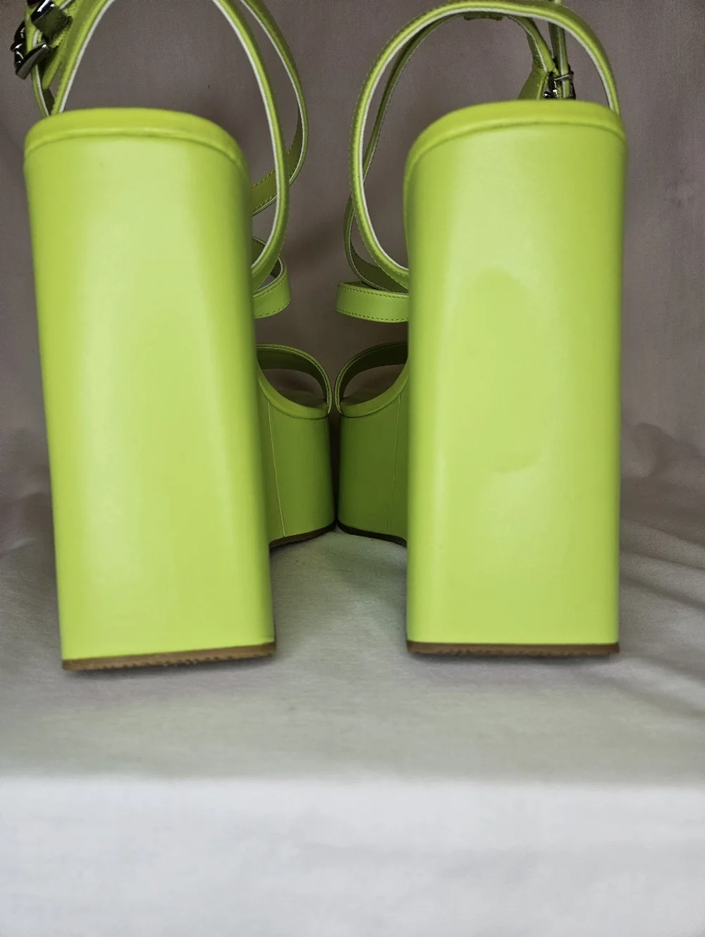 Michael Michael Kors Paola Platform Dress Sandal Bright Limeade Leather Strappy - Picture 4 of 12